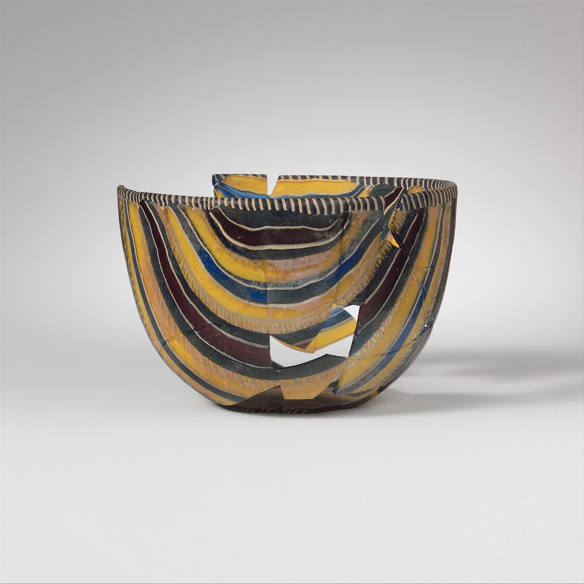 Glass striped mosaic bowl, Glass, Roman, probably Italian 