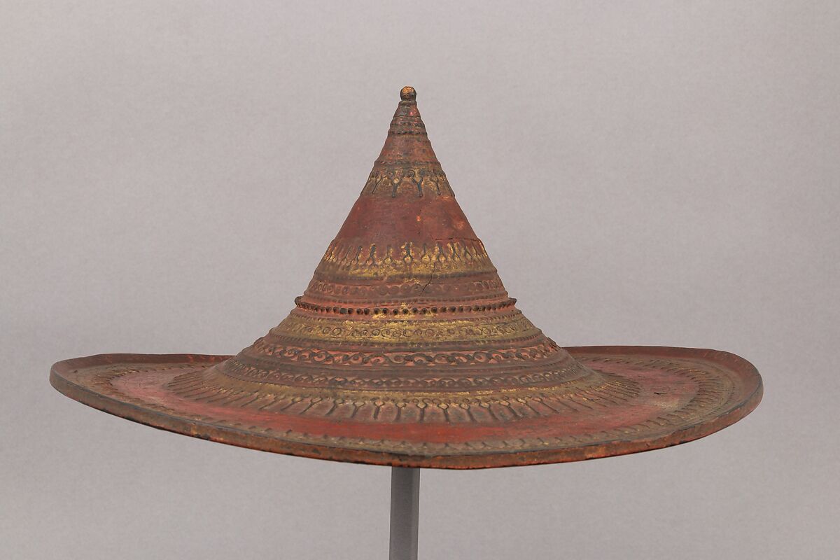 War Hat, Cane, pigment, Cambodian 
