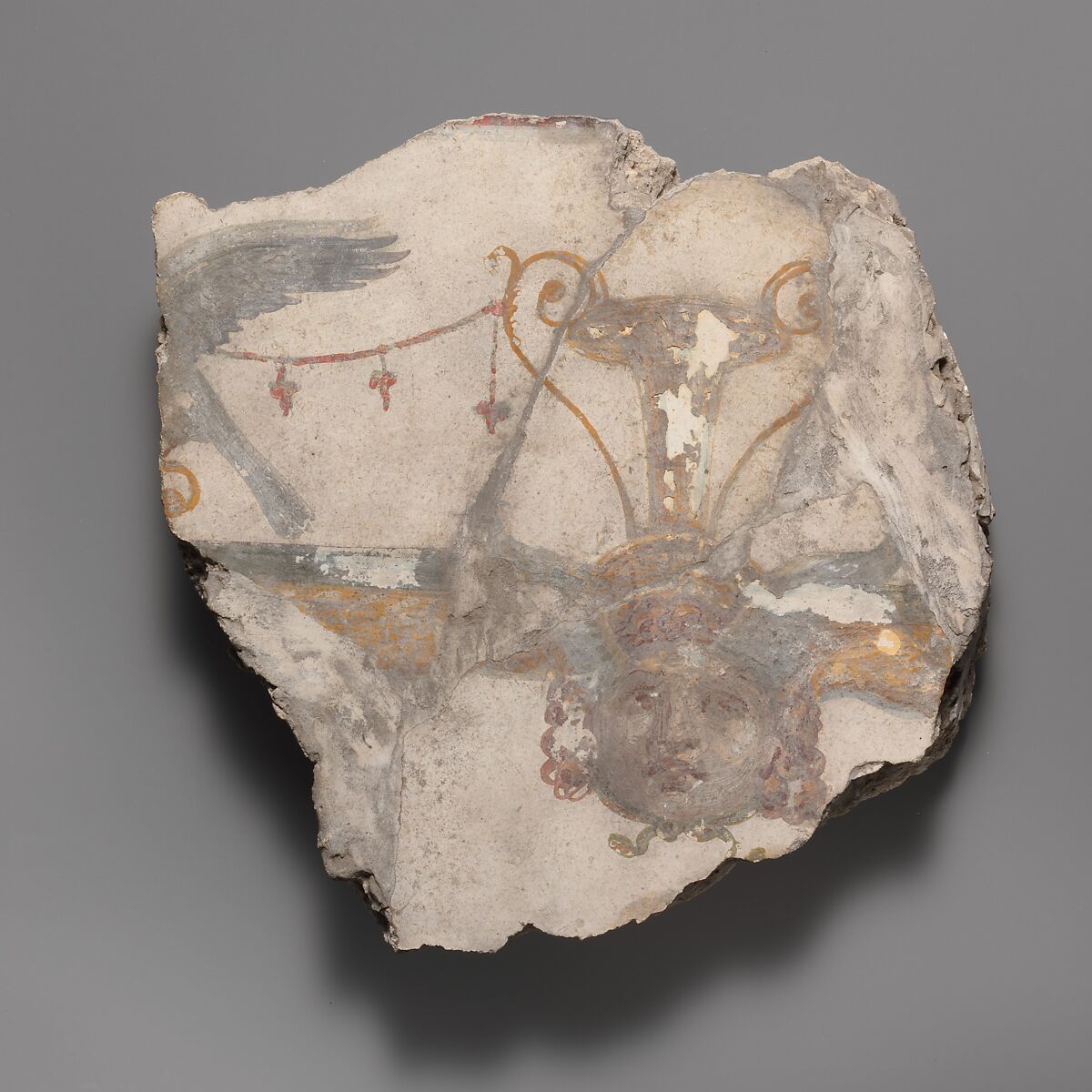 Wall painting fragment with Gorgon mask, Fresco, Roman 