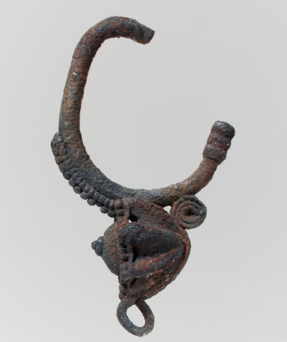 Earrings, Pendant: silver - sheet; wire - beaded; granulation.  Loop: silver, rod; wire - beaded; granulation.  Suspension Loop: silver, rod., Roman