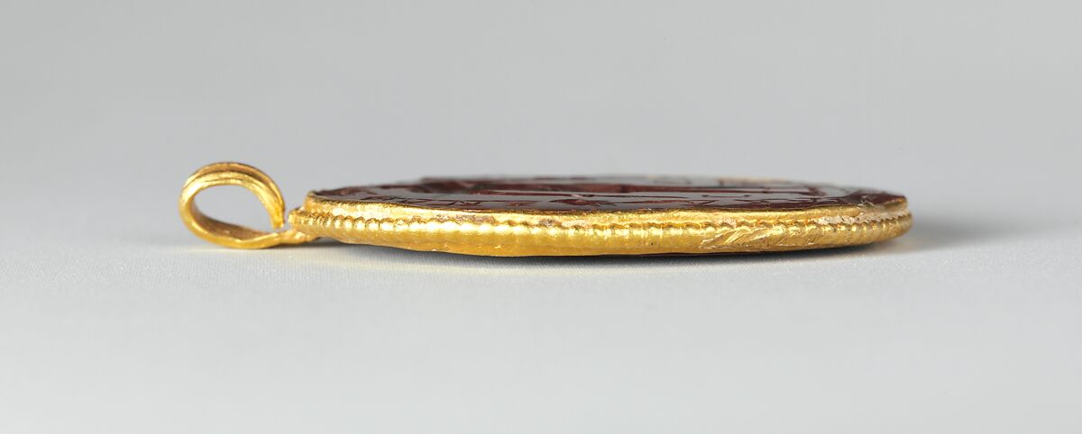 Jasper intaglio: Cock-headed anguipede, Jasper, red, gold, Roman