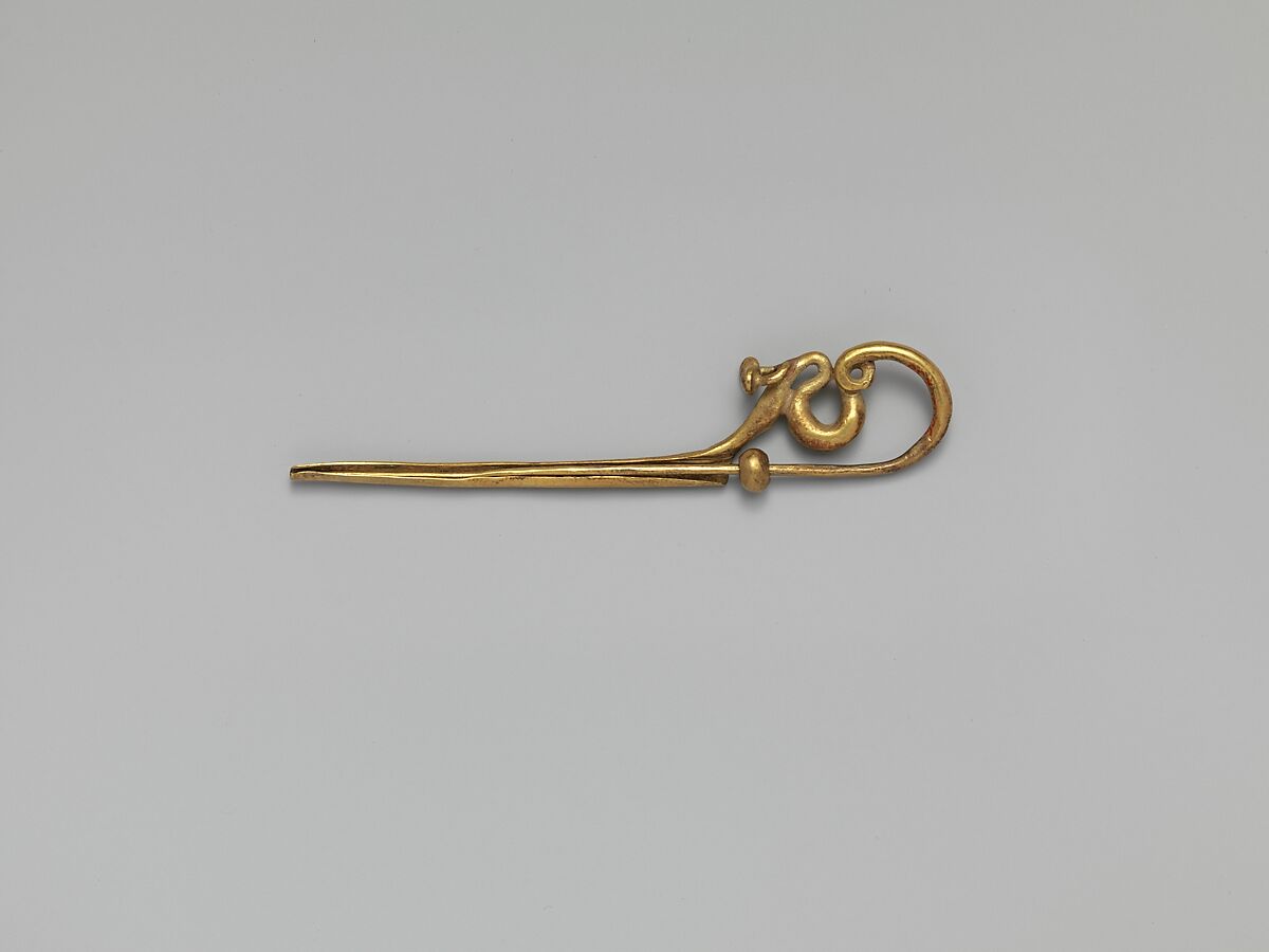 Gold serpentine fibula (safety pin), Gold, Etruscan 