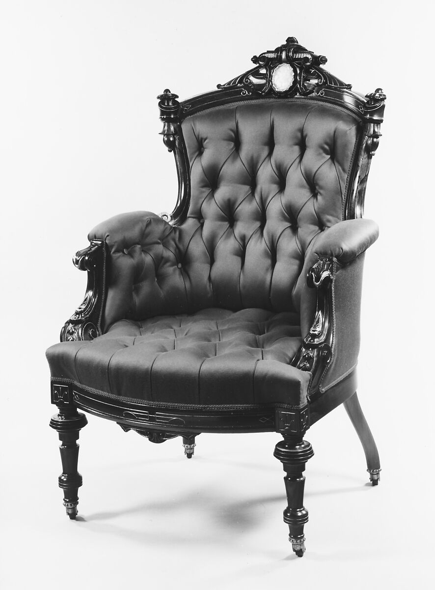 Armchair, Attributed to John Jelliff (1813–1893), Rosewood, ash, mother-of-pearl, American 