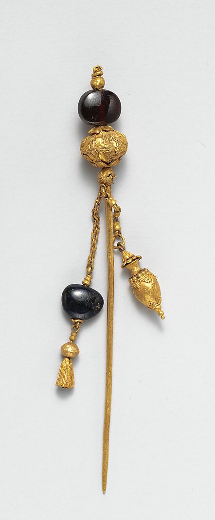 Gold and garnet pin, Gold, garnet, Etruscan 