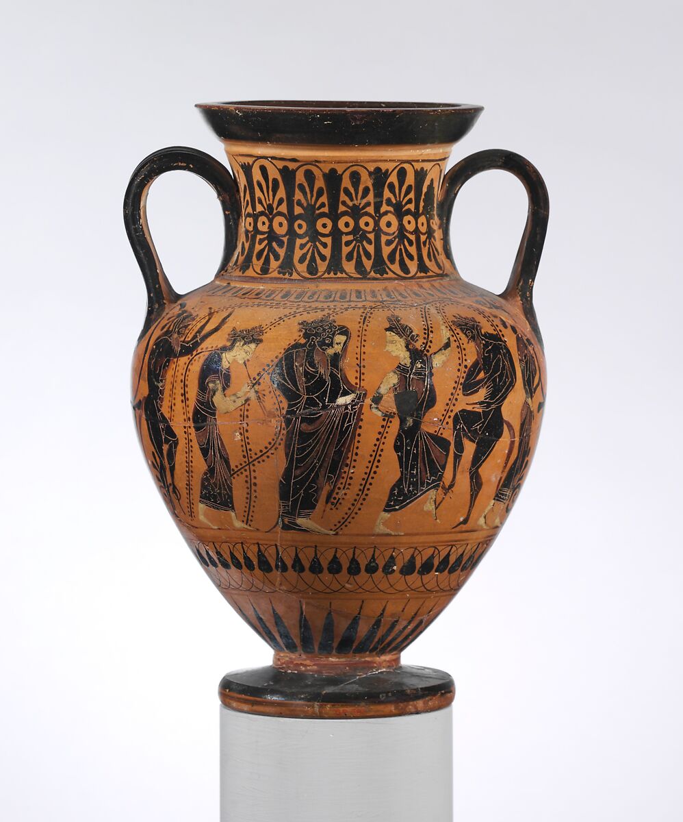 Terracotta neck-amphora (jar), Attributed to the Class of New York 96.9.9, Terracotta, Greek, Attic 