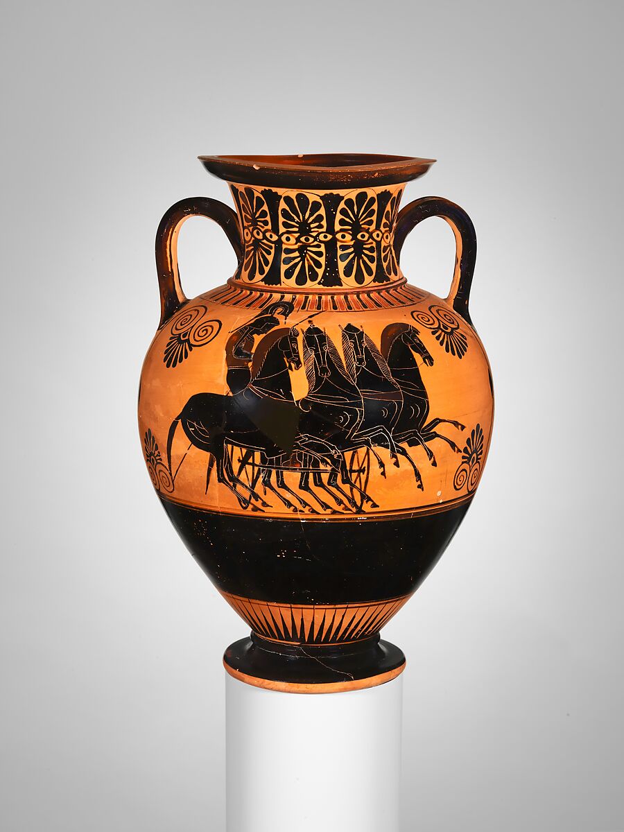 Terracotta neck-amphora (jar), Terracotta, Greek, Attic 