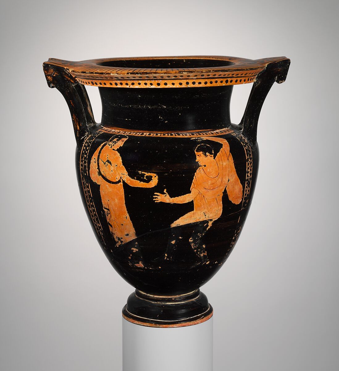 Terracotta column-krater (bowl for mixing wine and water), Attributed to the Praxias Group, Terracotta, Etruscan 