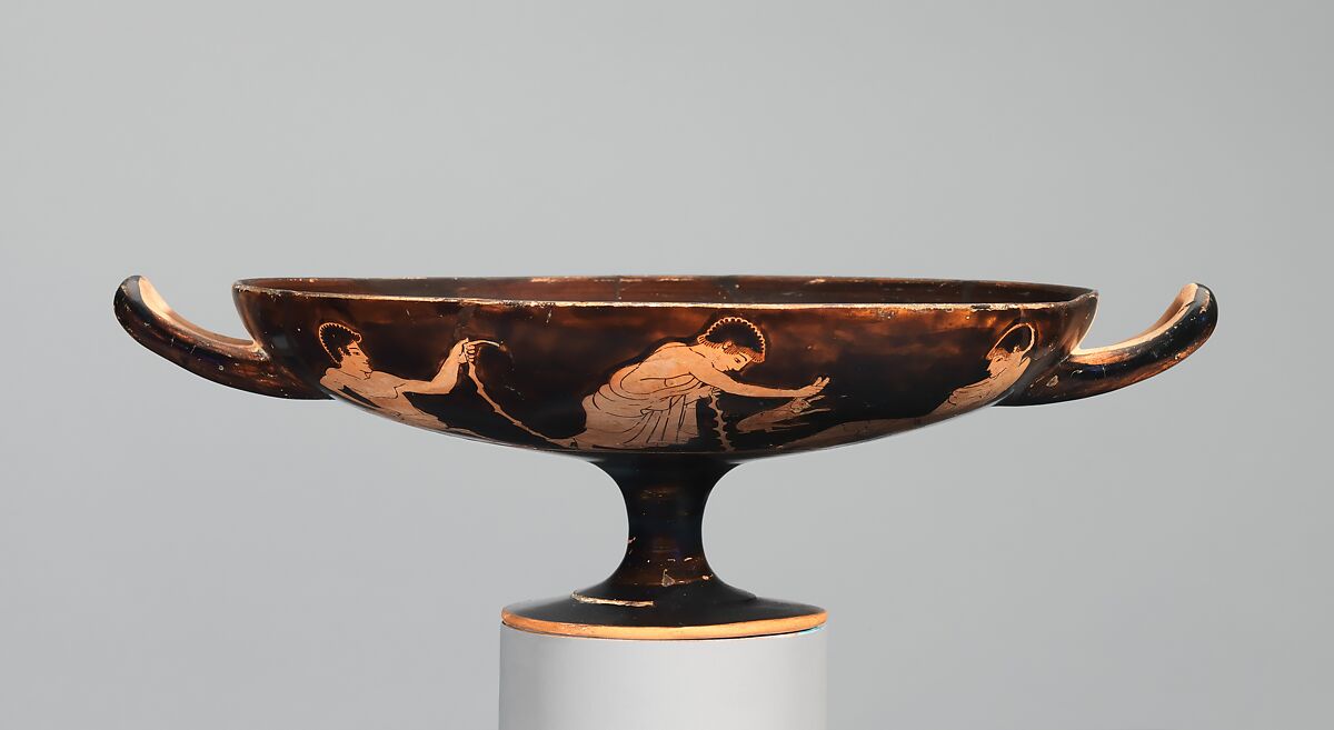 Terracotta kylix (drinking cup), Attributed to the Antiphon Painter, Terracotta, Greek, Attic