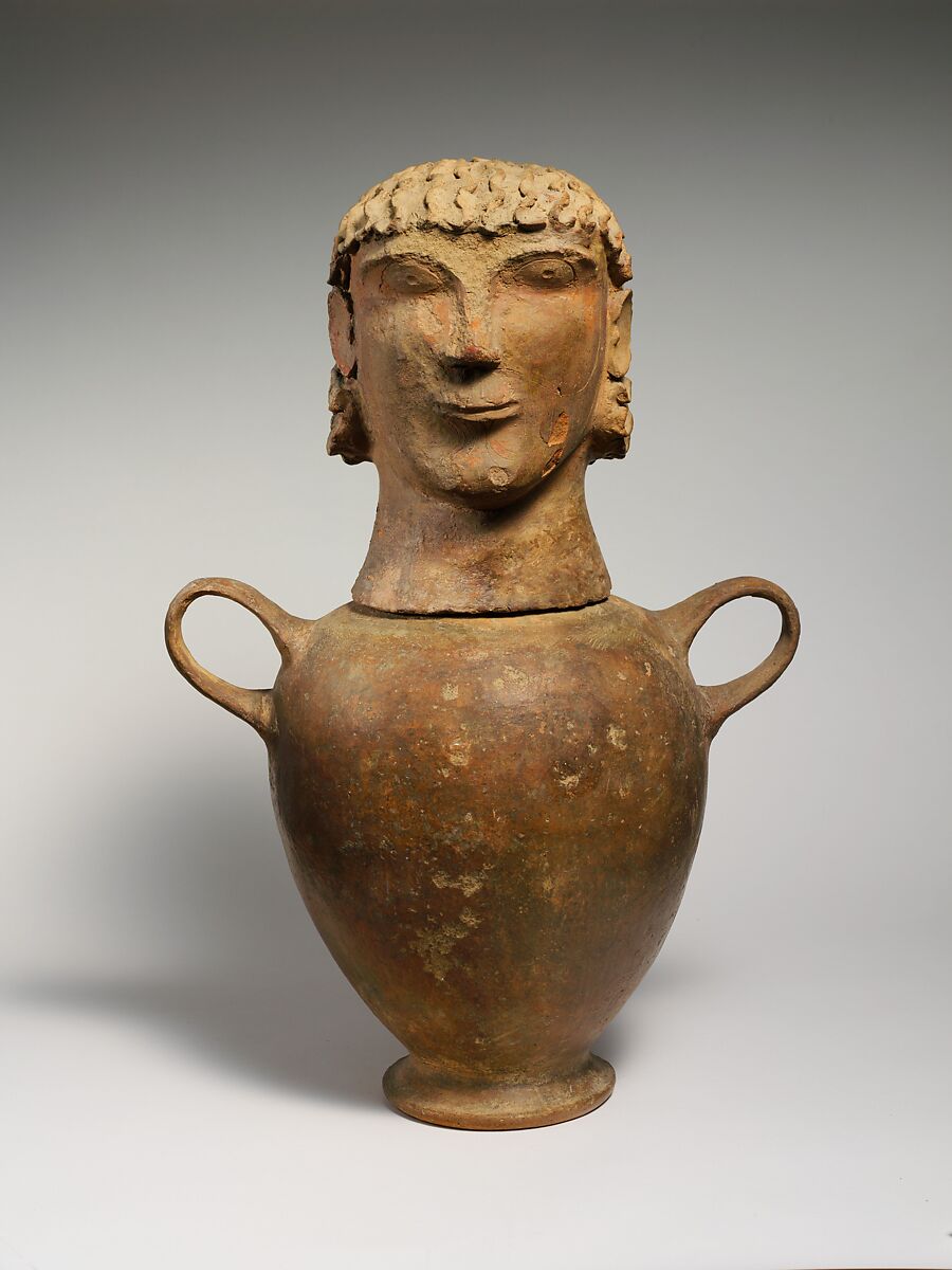 Terracotta canopic urn, Terracotta, Etruscan, Chiusi or environs 