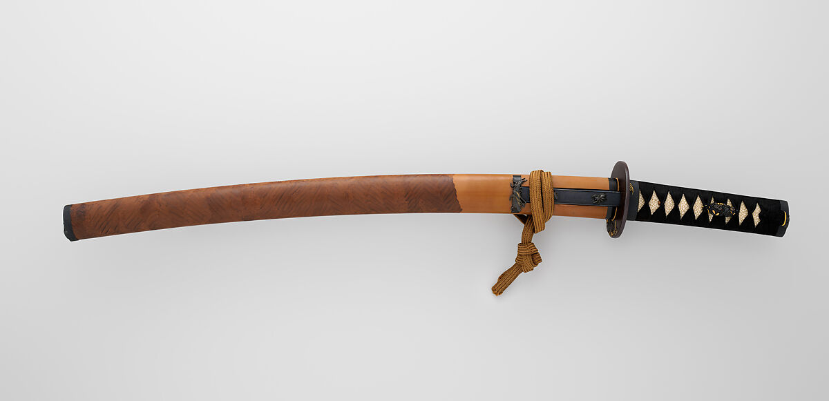 Blade and Mounting for a Short Sword (Wakizashi), Blade inscribed by Yokoyama Kōzukedaijō Sukesada (Japanese, 1627–1716), Steel, wood, lacquer, ray skin (samé), thread, copper-gold alloy (shakudō), copper, gold, copper-silver alloy (shibuichi), iron, Japanese