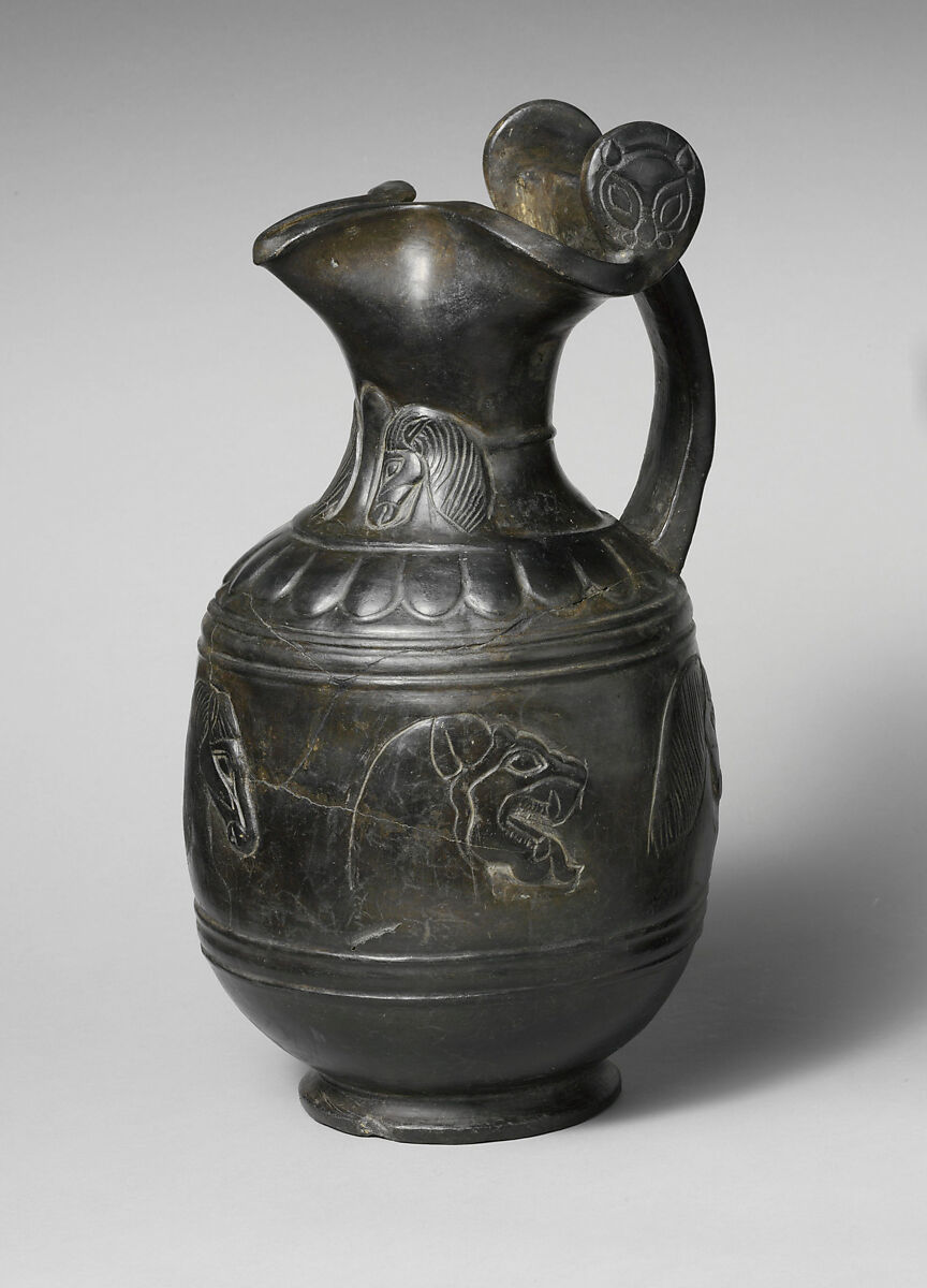 Terracotta trefoil oinochoe (jug), Terracotta, Etruscan 