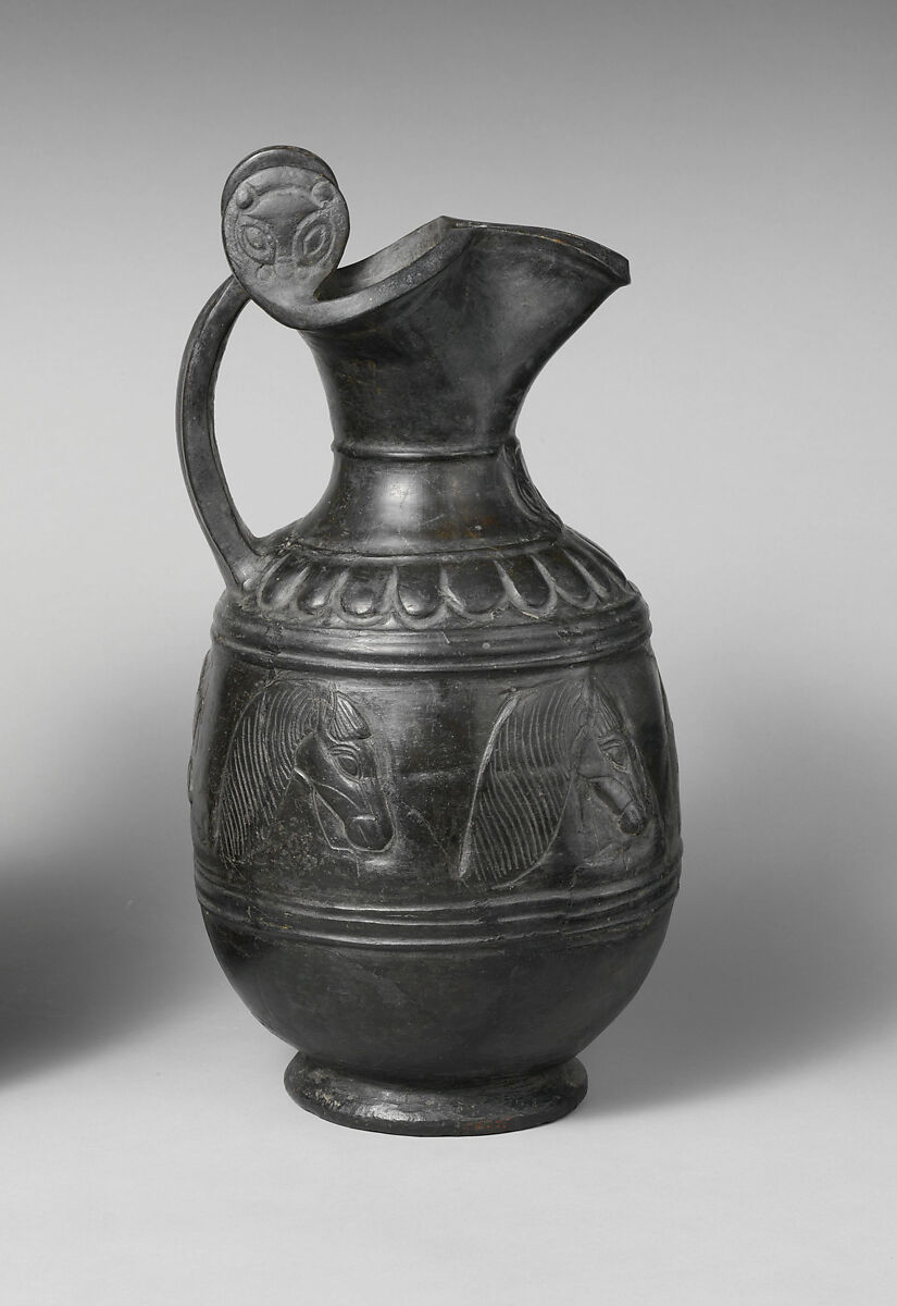 Terracotta trefoil oinochoe (jug), Terracotta, Etruscan 