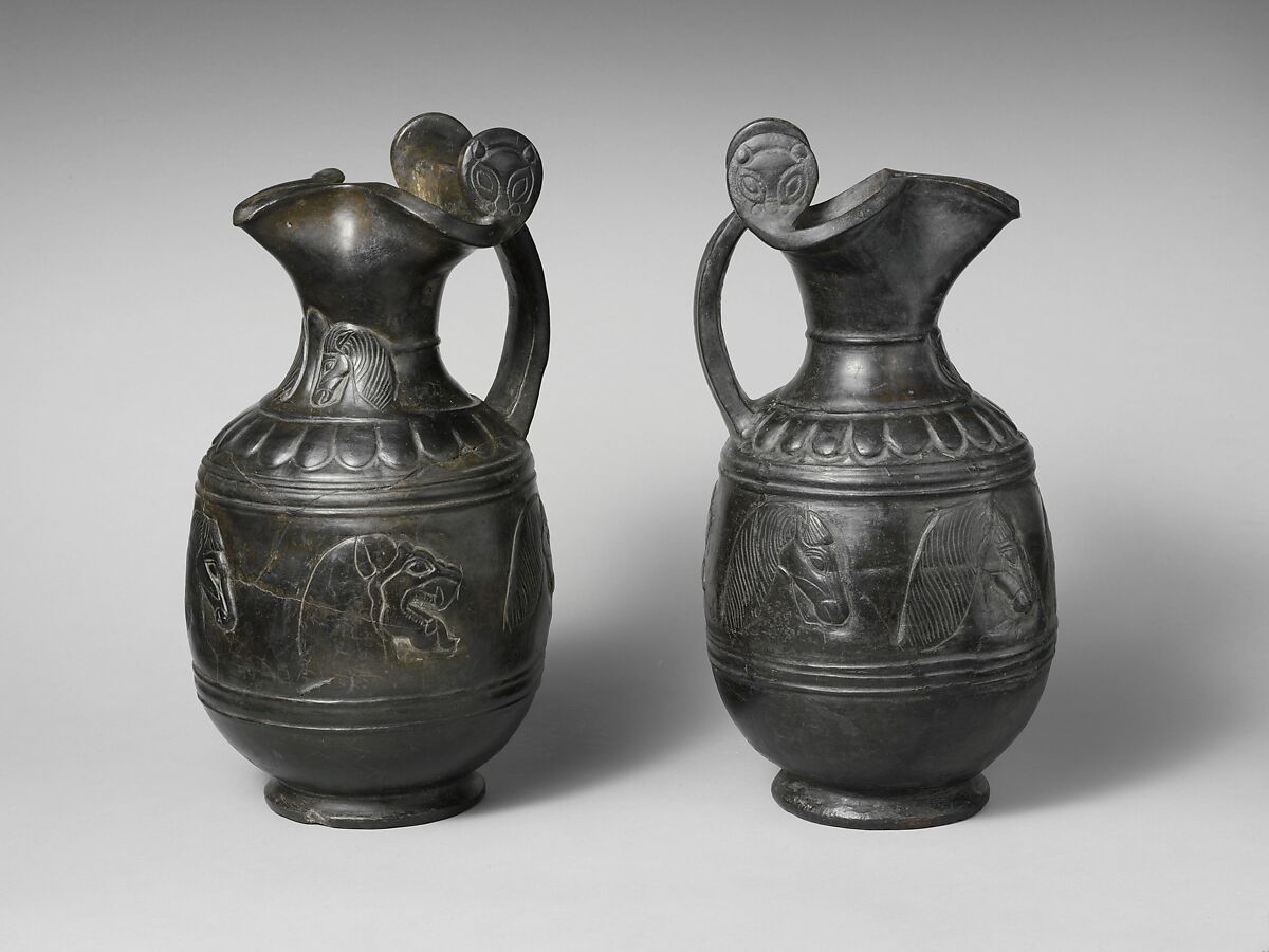 Terracotta trefoil oinochoe (jug), Terracotta, Etruscan