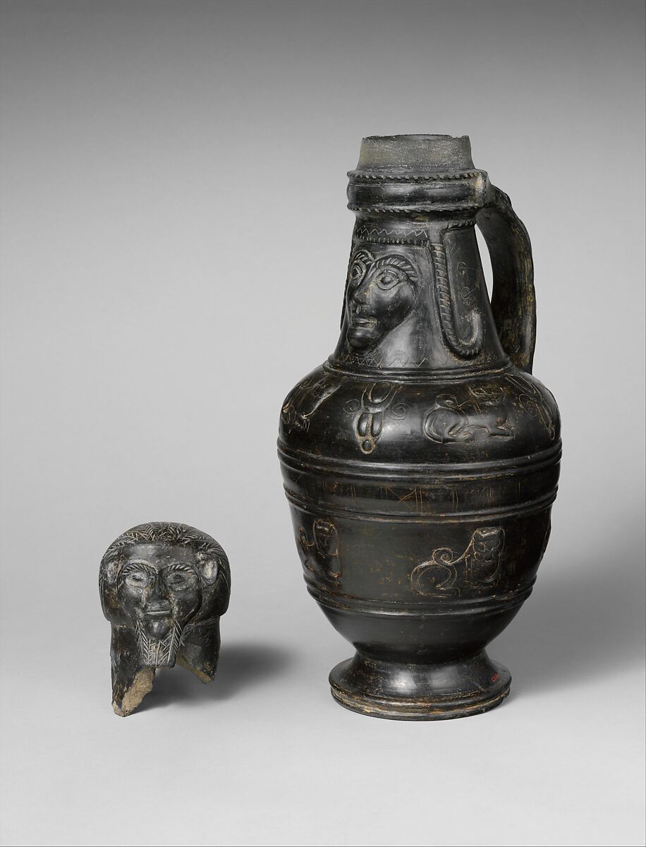 Terracotta jug and lid, Terracotta, Etruscan 