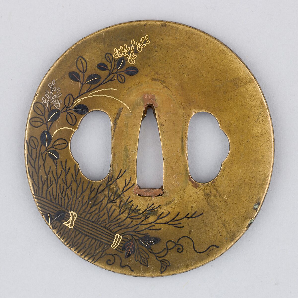 Sword Guard (Tsuba), Brass (shinchu), gold, silver, copper-gold alloy (shakudō), copper, Japanese