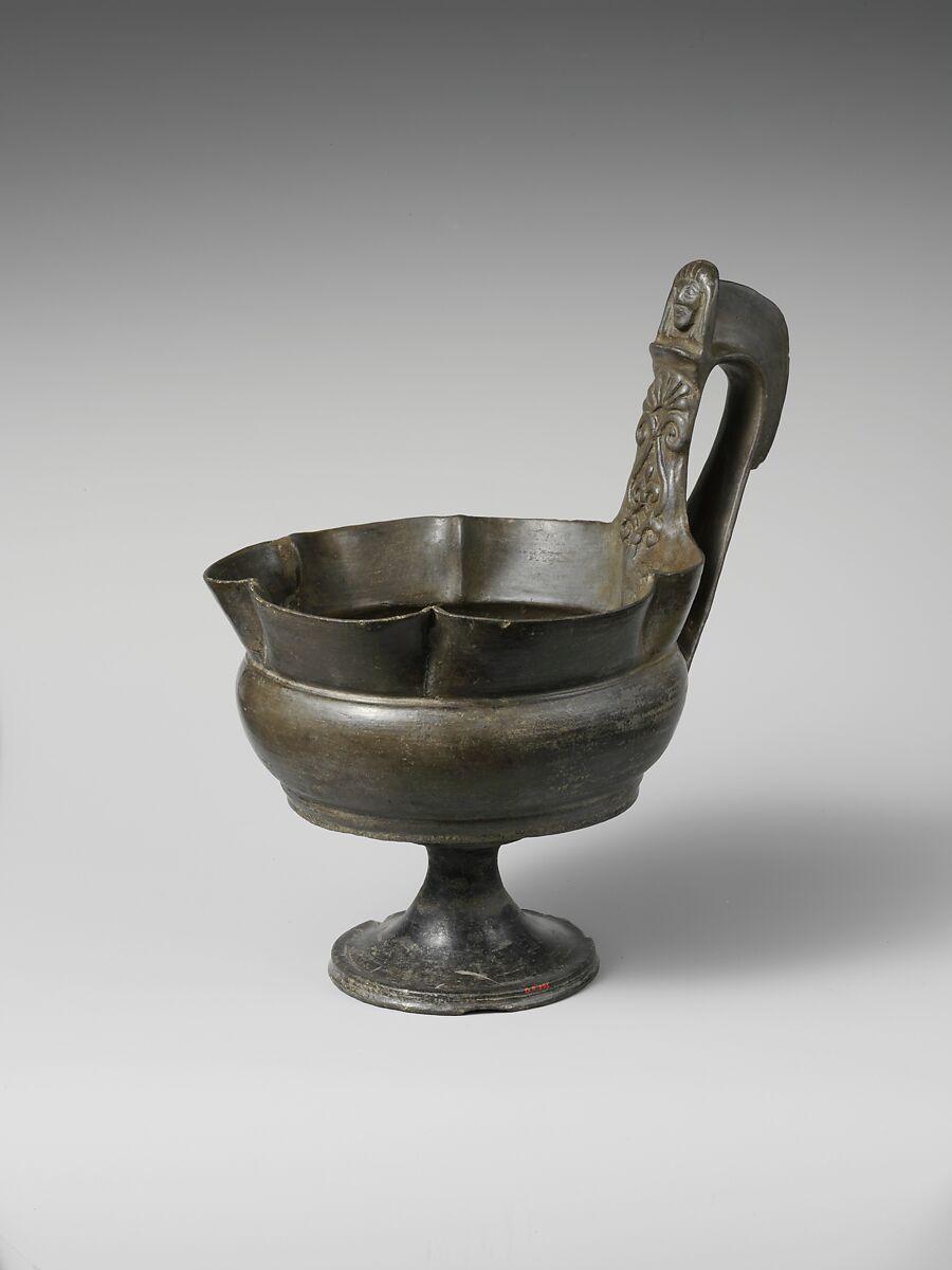 Terracotta stemmed kyathos (single-handled cup), Terracotta, Etruscan 