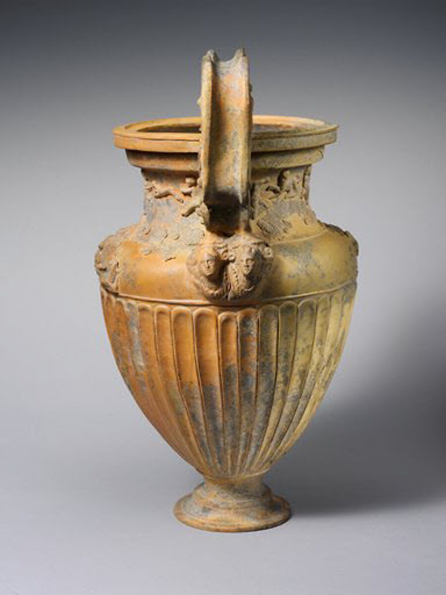 Terracotta volute-krater (container for mixing wine and water), Attributed to the Bolsena Group, Terracotta, Etruscan