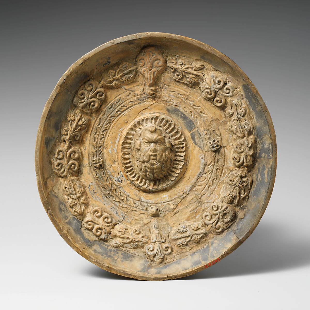 Terracotta phiale (libation bowl), Attributed to the Bolsena Group, Terracotta, Etruscan 
