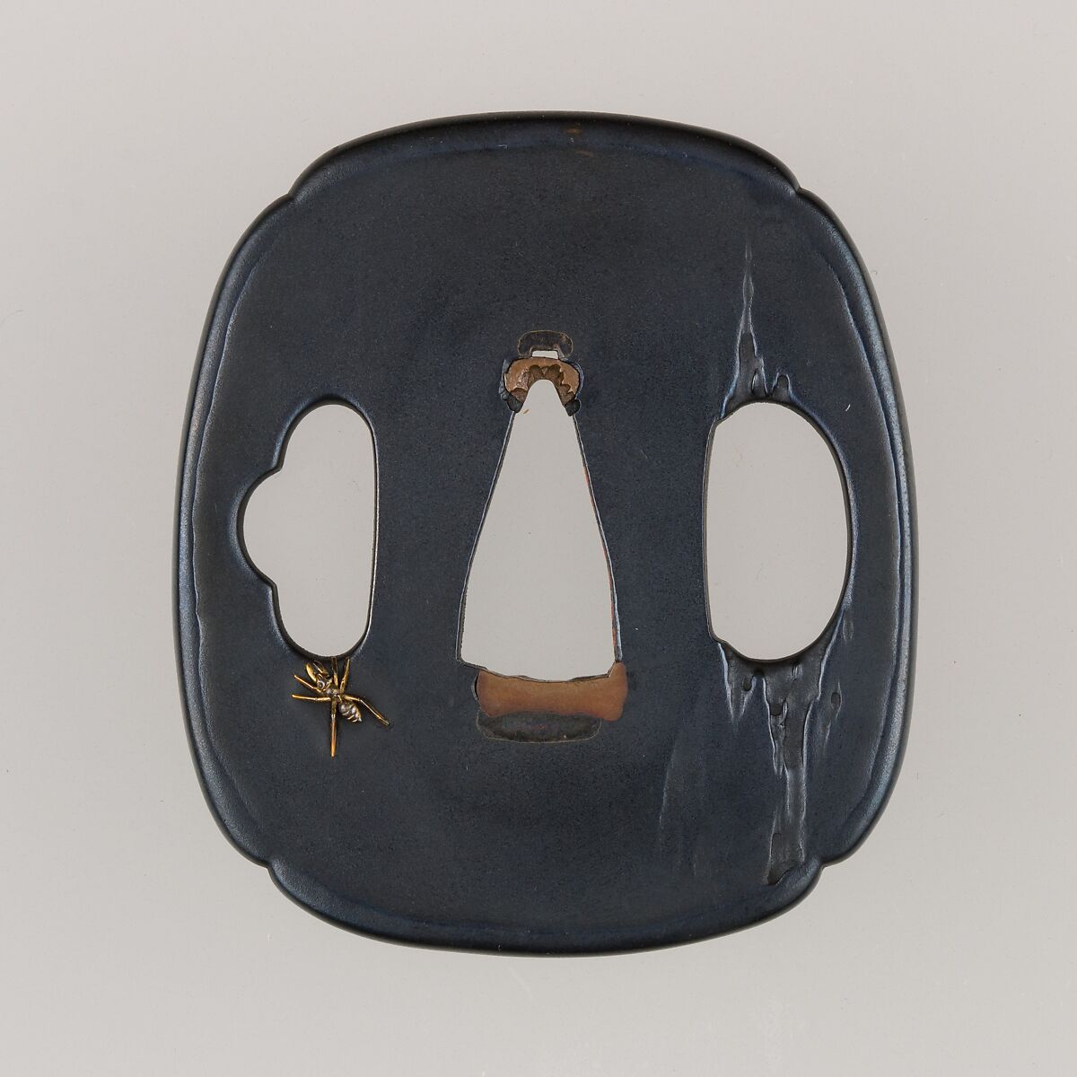 Sword Guard (Tsuba), Kanō Natsuo (Japanese, 1828–1898), Copper-gold alloy (shakudō), gold, copper, Japanese