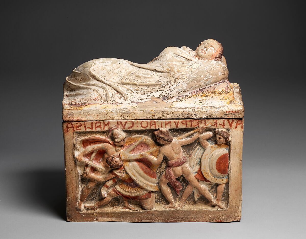 Terracotta cinerary urn, Terracotta, Etruscan