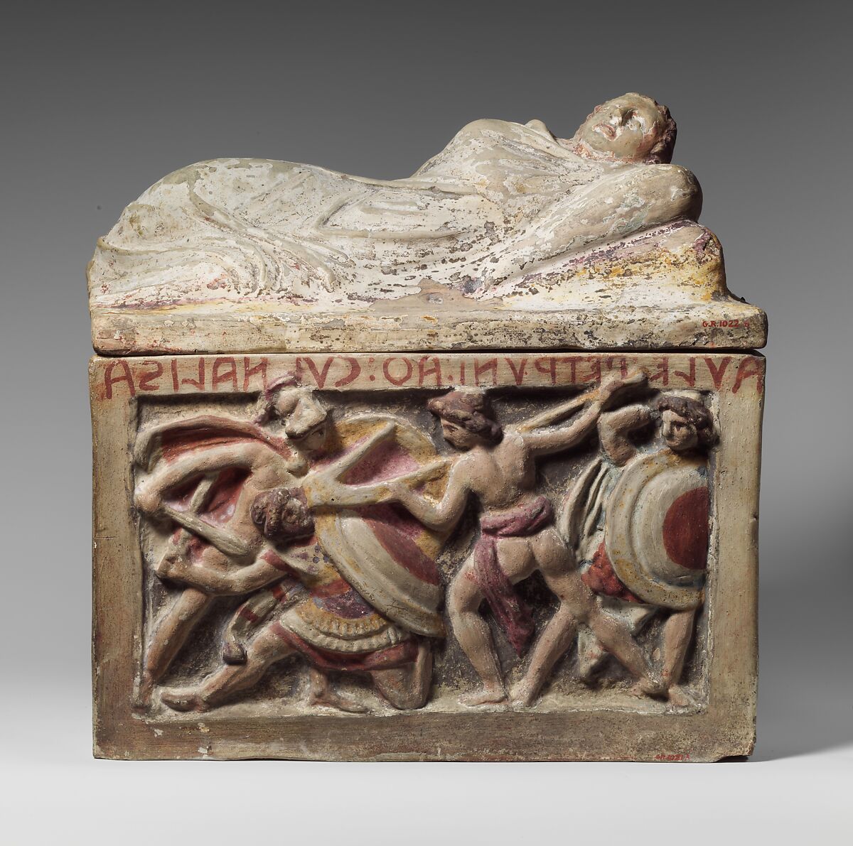 Terracotta cinerary urn, Terracotta, Etruscan