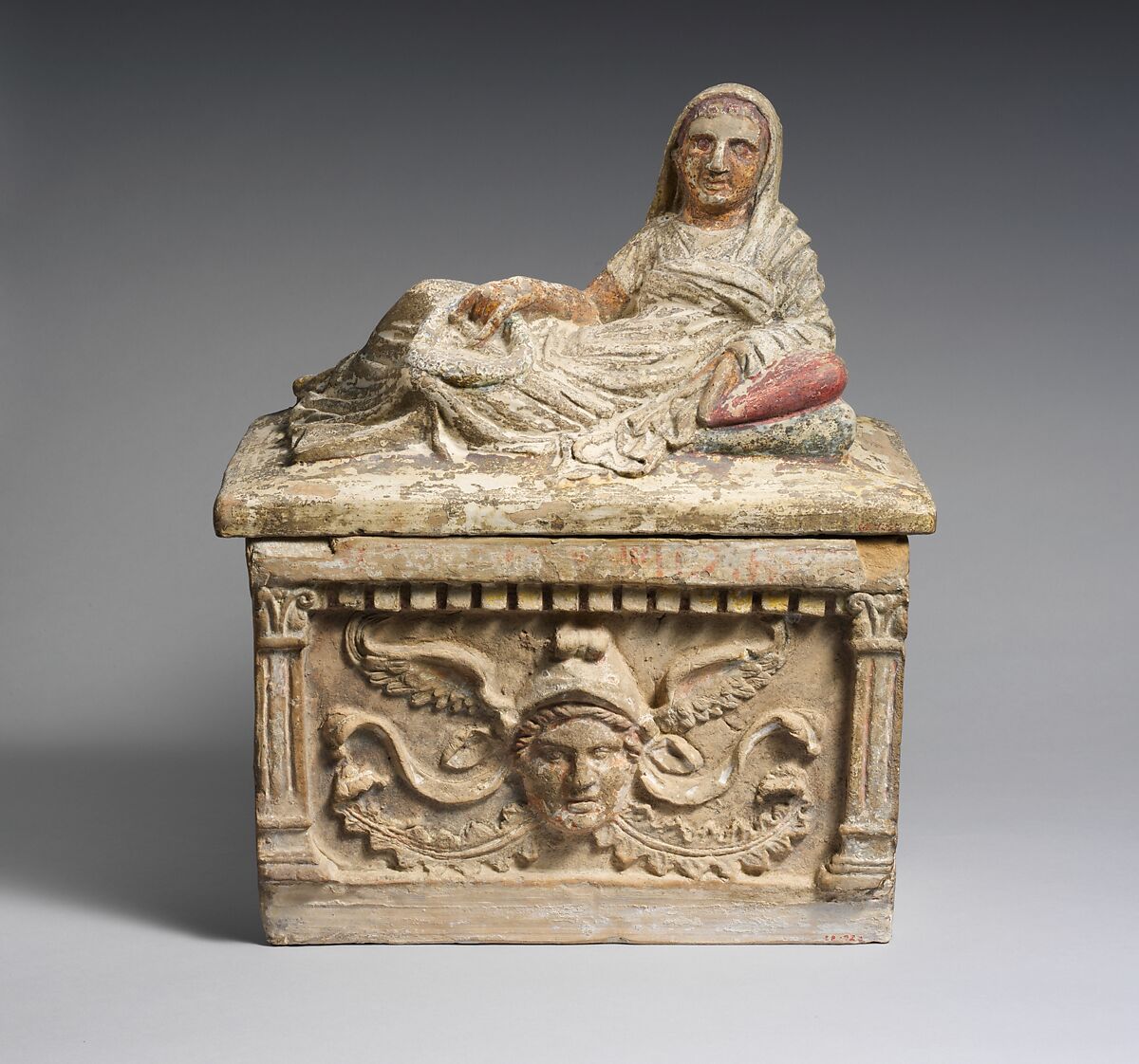 Terracotta cinerary urn, Terracotta, Etruscan