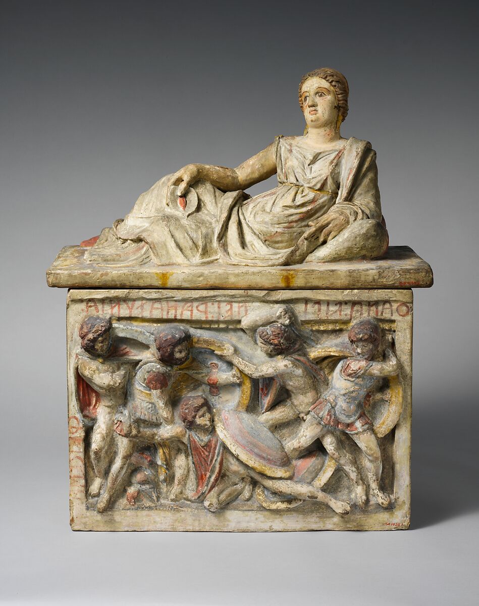 Terracotta cinerary urn, Terracotta, Etruscan 