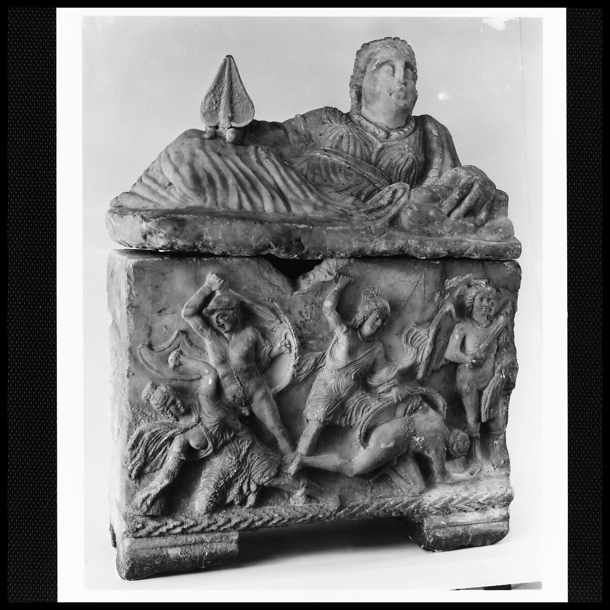 Alabaster cinerary urn, Alabaster, Etruscan