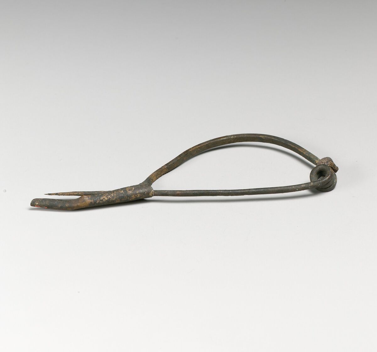 Fibula with bone bead, Bronze, bone, Italic 