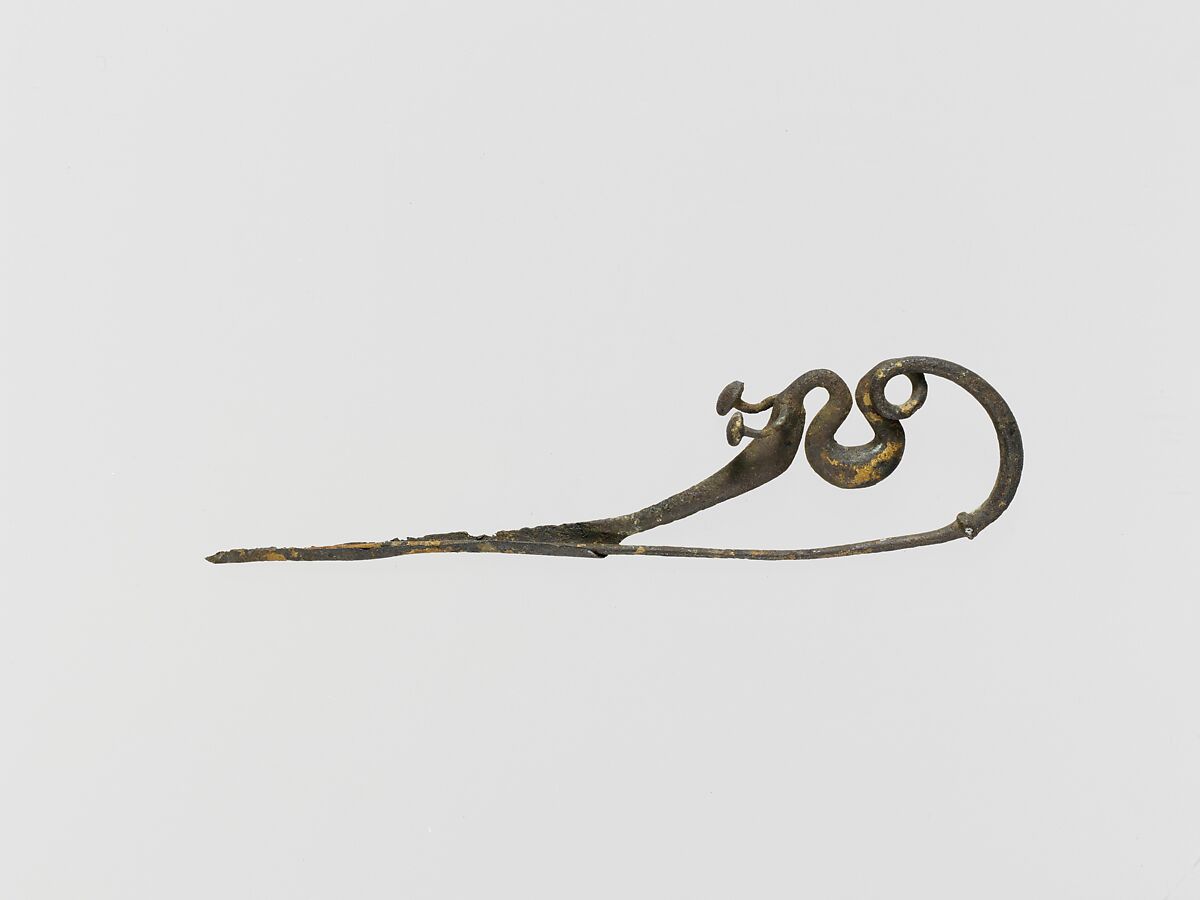 Bronze dragon-type fibula (safety pin), Bronze, Etruscan 