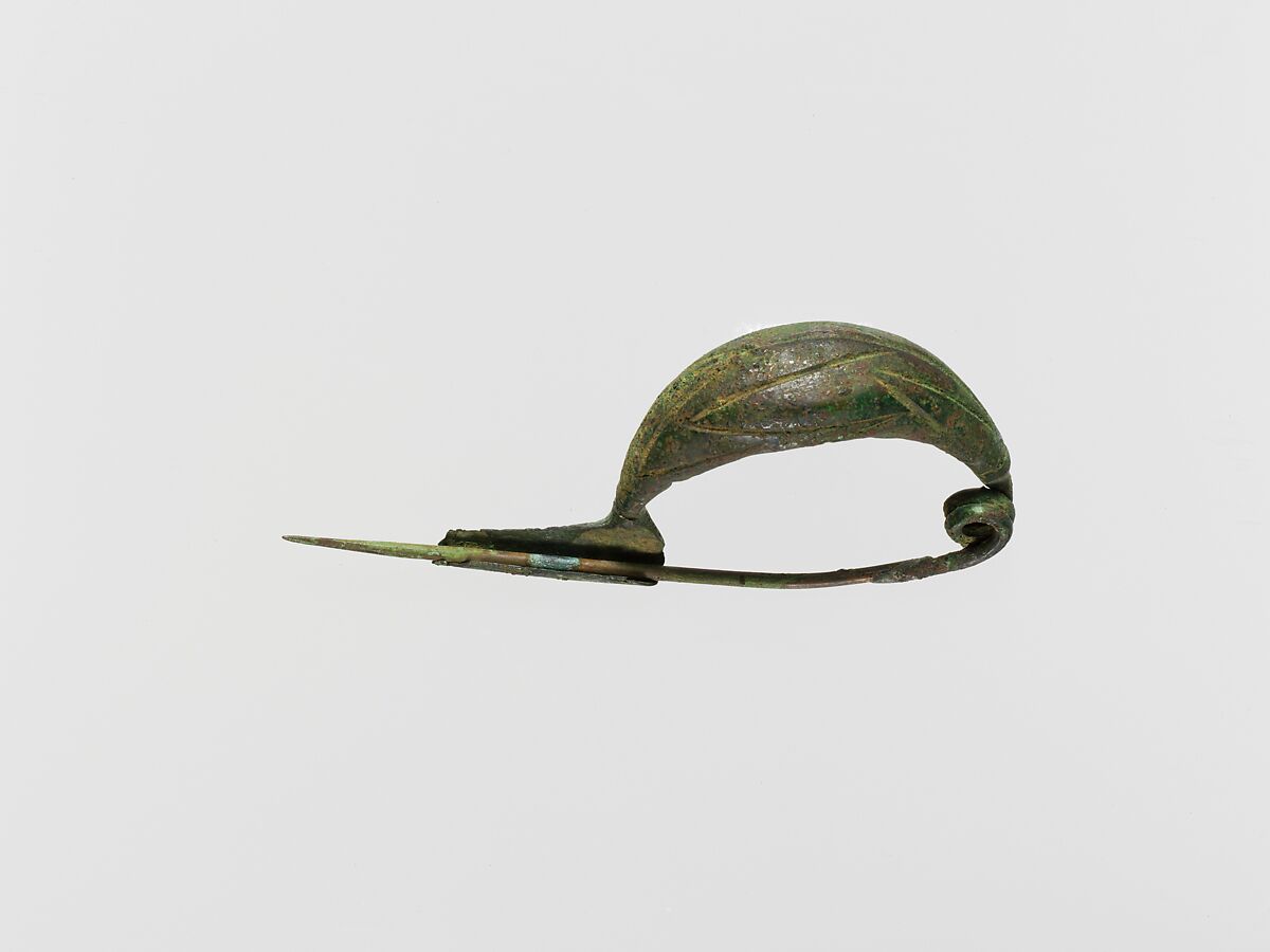 Bronze sanguisuga-type fibula (safety pin), Bronze, Etruscan 