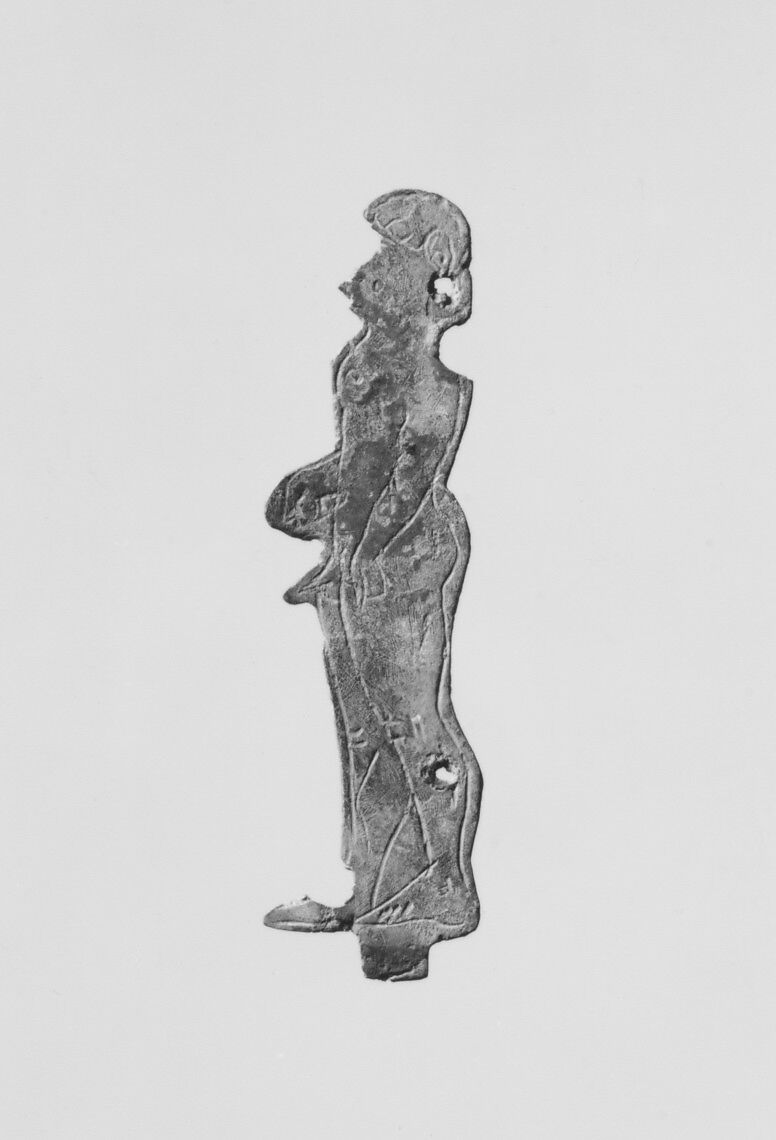 Bronze plaque of a warrior, Bronze, Etruscan