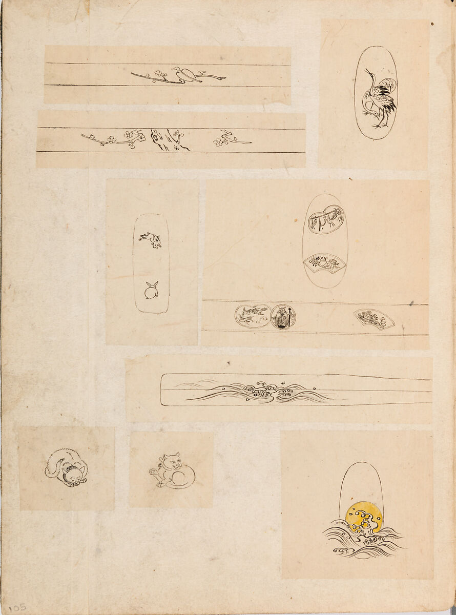 彫鐫画譜 Album of Designs for Metal Carving (<i>Chōsen Gafu</i>), 嵐山常行画 Ranzan Tsuneyuki (Japanese, active mid-19th century), Ink on paper, pasted into a bound volume, Japanese