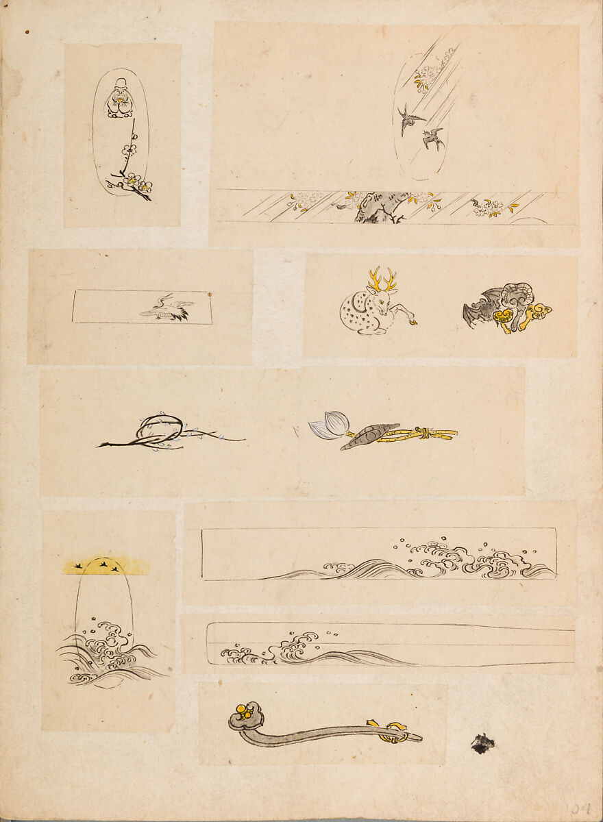 彫鐫画譜 Album of Designs for Metal Carving (<i>Chōsen Gafu</i>), 嵐山常行画 Ranzan Tsuneyuki (Japanese, active mid-19th century), Ink on paper, pasted into a bound volume, Japanese