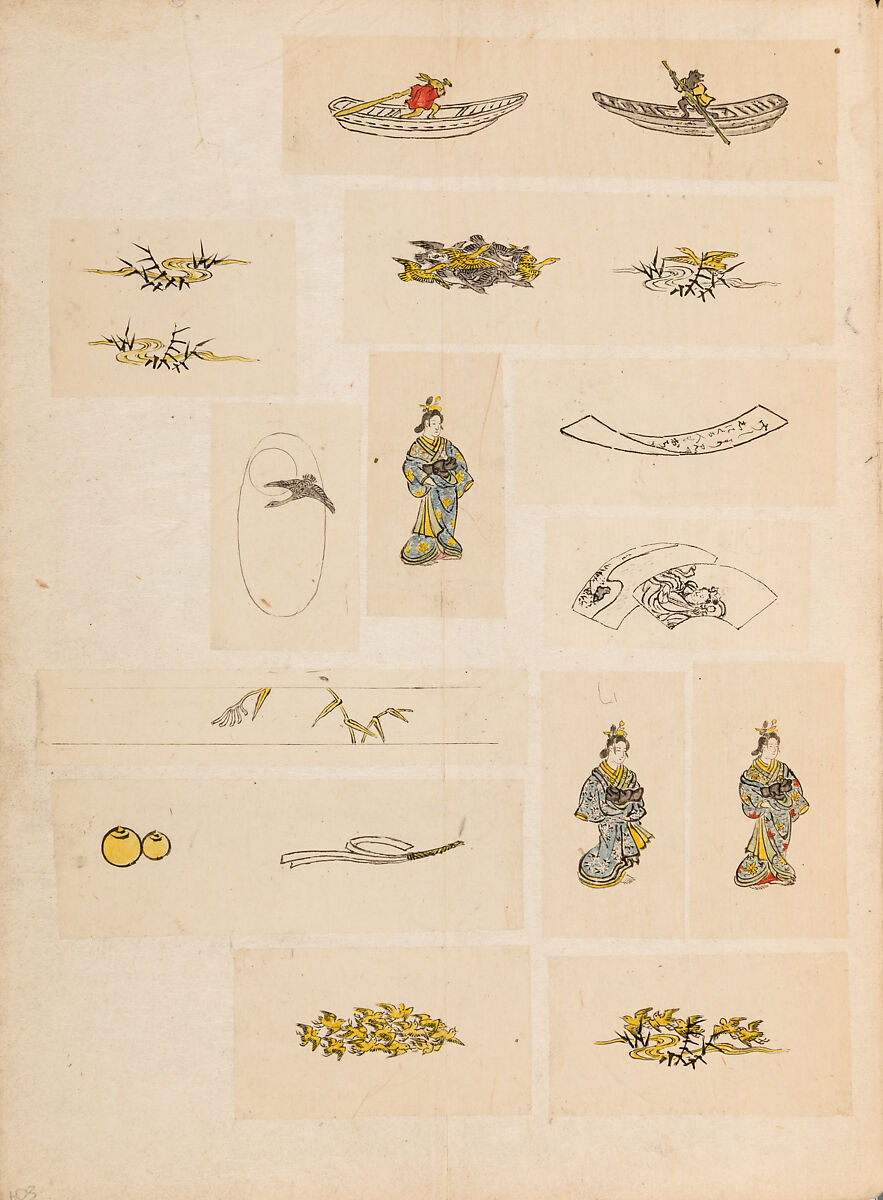 彫鐫画譜 Album of Designs for Metal Carving (<i>Chōsen Gafu</i>), 嵐山常行画 Ranzan Tsuneyuki (Japanese, active mid-19th century), Ink on paper, pasted into a bound volume, Japanese