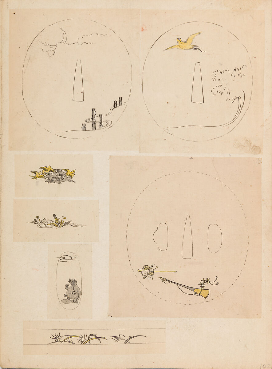 彫鐫画譜 Album of Designs for Metal Carving (<i>Chōsen Gafu</i>), 嵐山常行画 Ranzan Tsuneyuki (Japanese, active mid-19th century), Ink on paper, pasted into a bound volume, Japanese