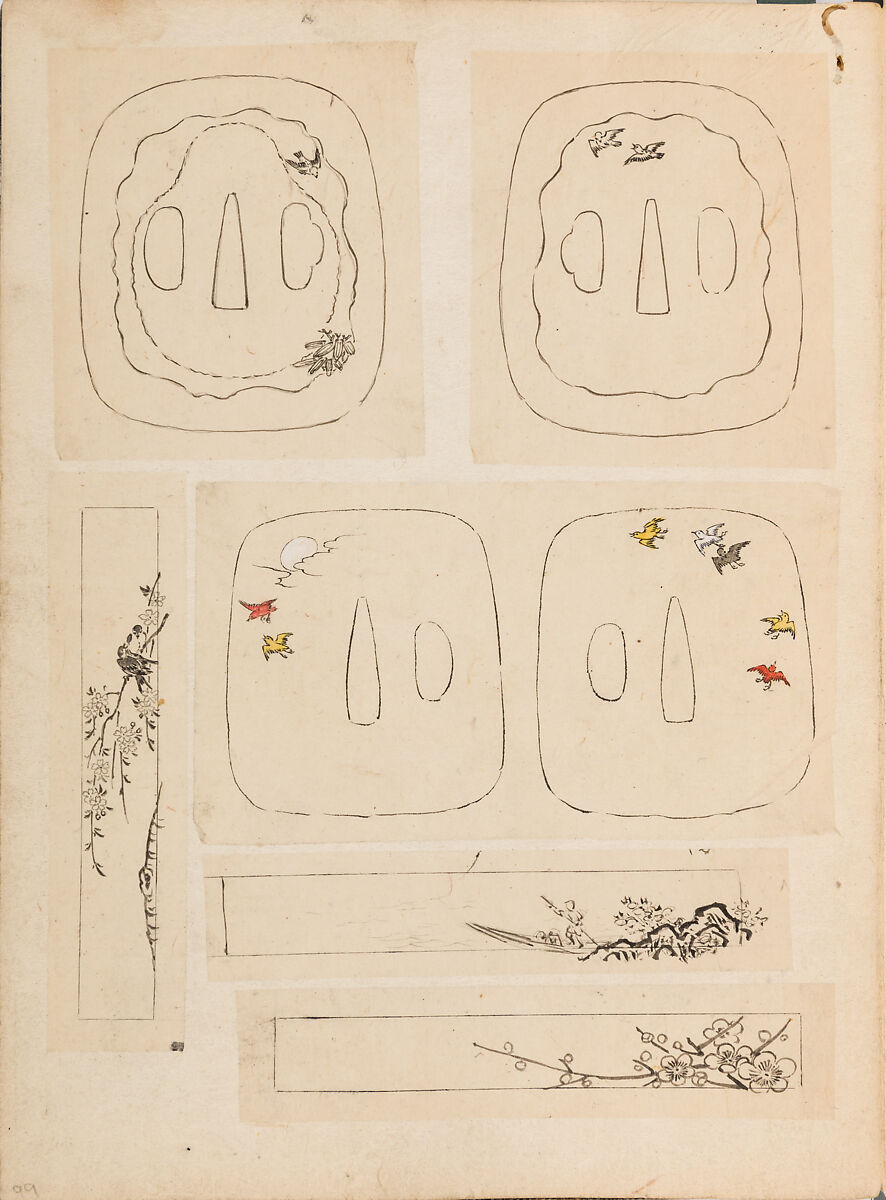 彫鐫画譜 Album of Designs for Metal Carving (<i>Chōsen Gafu</i>), 嵐山常行画 Ranzan Tsuneyuki (Japanese, active mid-19th century), Ink on paper, pasted into a bound volume, Japanese