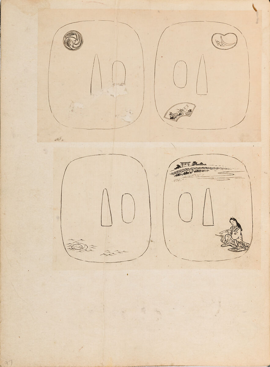 彫鐫画譜 Album of Designs for Metal Carving (<i>Chōsen Gafu</i>), 嵐山常行画 Ranzan Tsuneyuki (Japanese, active mid-19th century), Ink on paper, pasted into a bound volume, Japanese