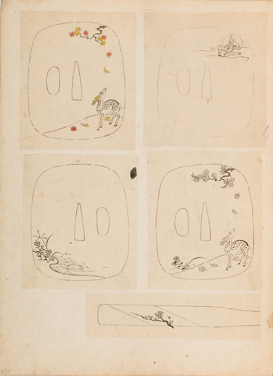 彫鐫画譜 Album of Designs for Metal Carving (<i>Chōsen Gafu</i>), 嵐山常行画 Ranzan Tsuneyuki (Japanese, active mid-19th century), Ink on paper, pasted into a bound volume, Japanese