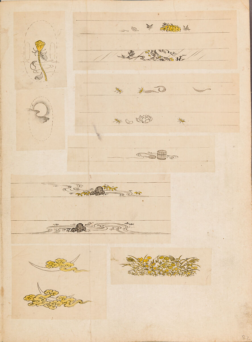 彫鐫画譜 Album of Designs for Metal Carving (<i>Chōsen Gafu</i>), 嵐山常行画 Ranzan Tsuneyuki (Japanese, active mid-19th century), Ink on paper, pasted into a bound volume, Japanese