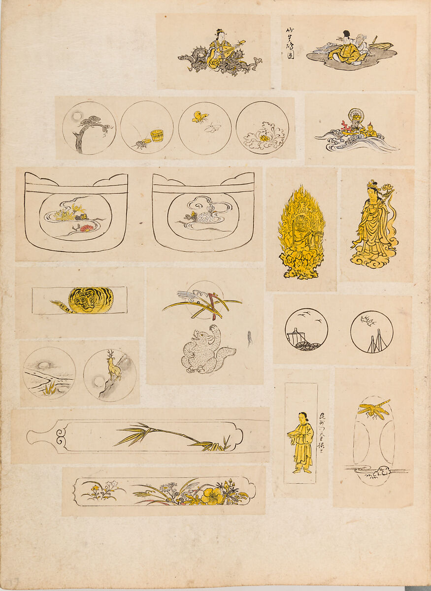 彫鐫画譜 Album of Designs for Metal Carving (<i>Chōsen Gafu</i>), 嵐山常行画 Ranzan Tsuneyuki (Japanese, active mid-19th century), Ink on paper, pasted into a bound volume, Japanese