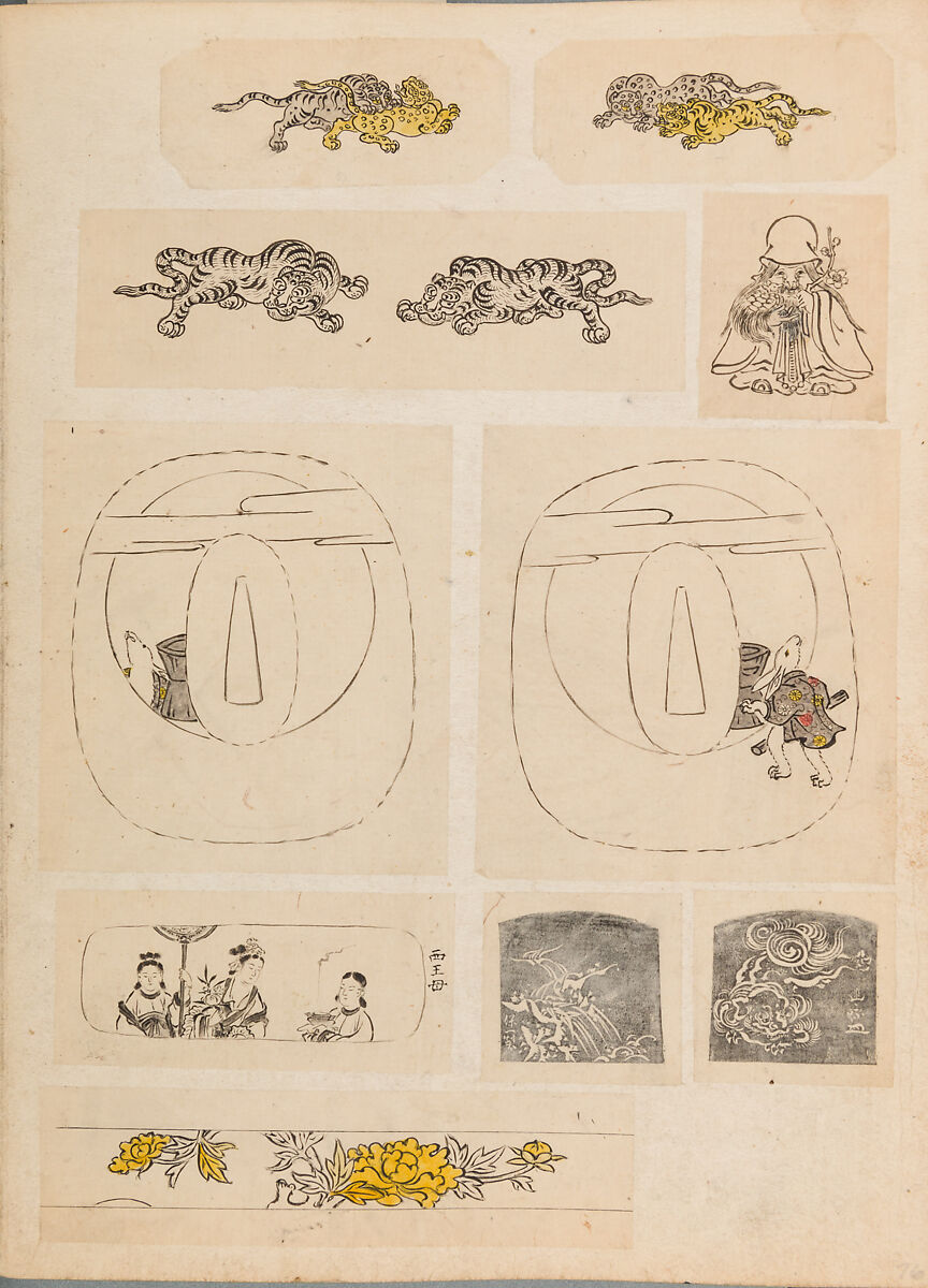 彫鐫画譜 Album of Designs for Metal Carving (<i>Chōsen Gafu</i>), 嵐山常行画 Ranzan Tsuneyuki (Japanese, active mid-19th century), Ink on paper, pasted into a bound volume, Japanese