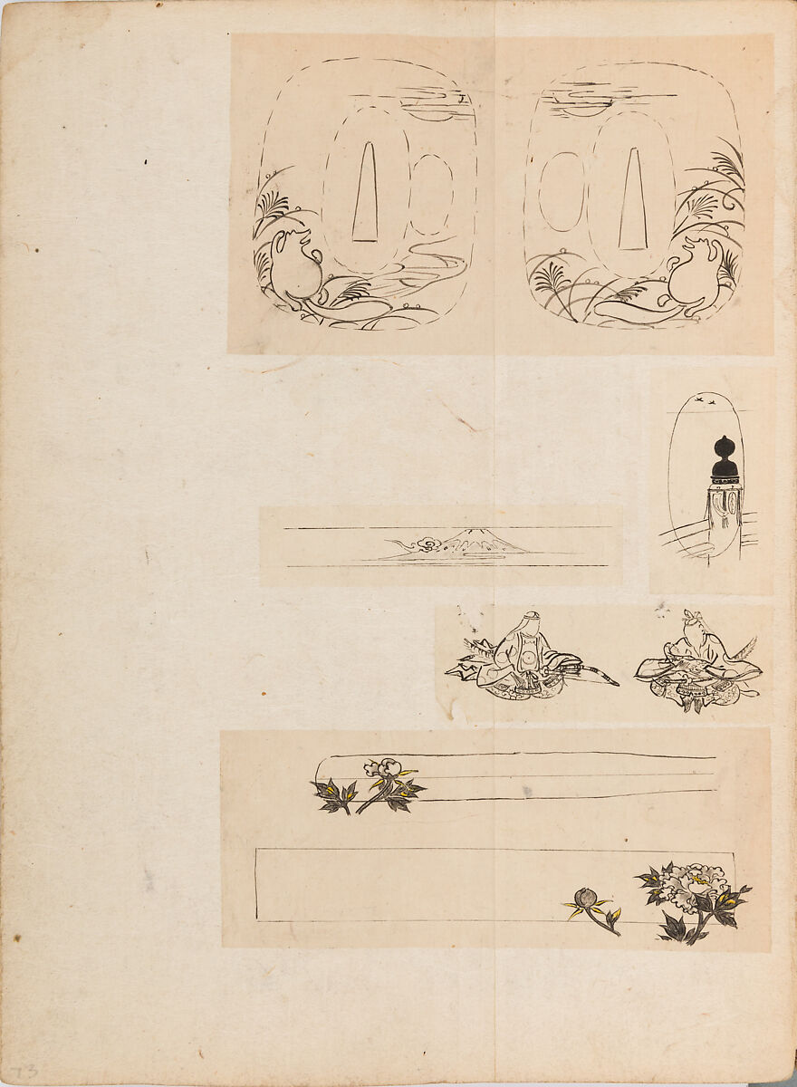 彫鐫画譜 Album of Designs for Metal Carving (<i>Chōsen Gafu</i>), 嵐山常行画 Ranzan Tsuneyuki (Japanese, active mid-19th century), Ink on paper, pasted into a bound volume, Japanese