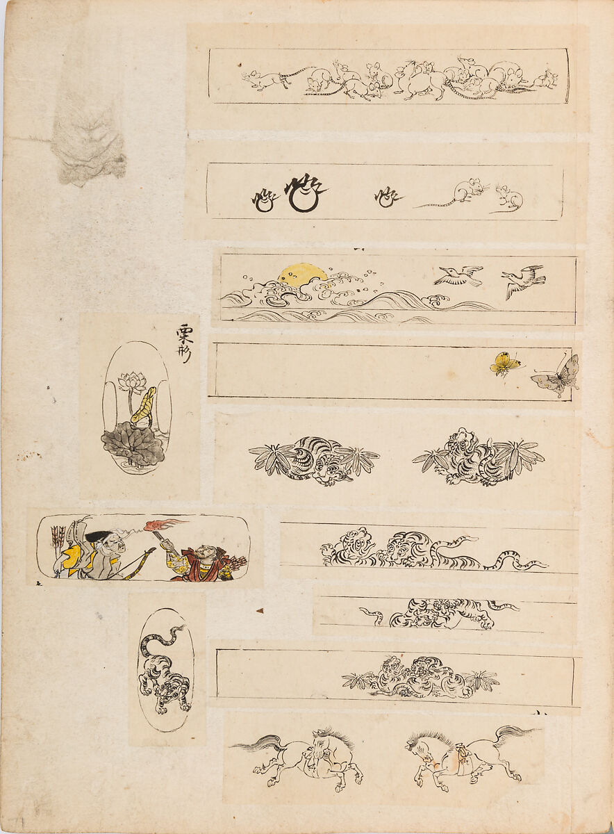 彫鐫画譜 Album of Designs for Metal Carving (<i>Chōsen Gafu</i>), 嵐山常行画 Ranzan Tsuneyuki (Japanese, active mid-19th century), Ink on paper, pasted into a bound volume, Japanese