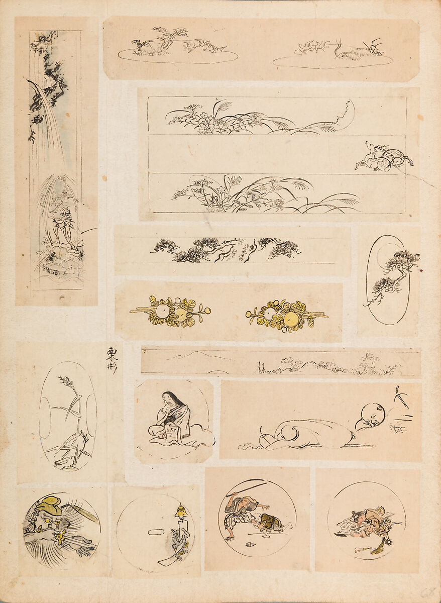 彫鐫画譜 Album of Designs for Metal Carving (<i>Chōsen Gafu</i>), 嵐山常行画 Ranzan Tsuneyuki (Japanese, active mid-19th century), Ink on paper, pasted into a bound volume, Japanese
