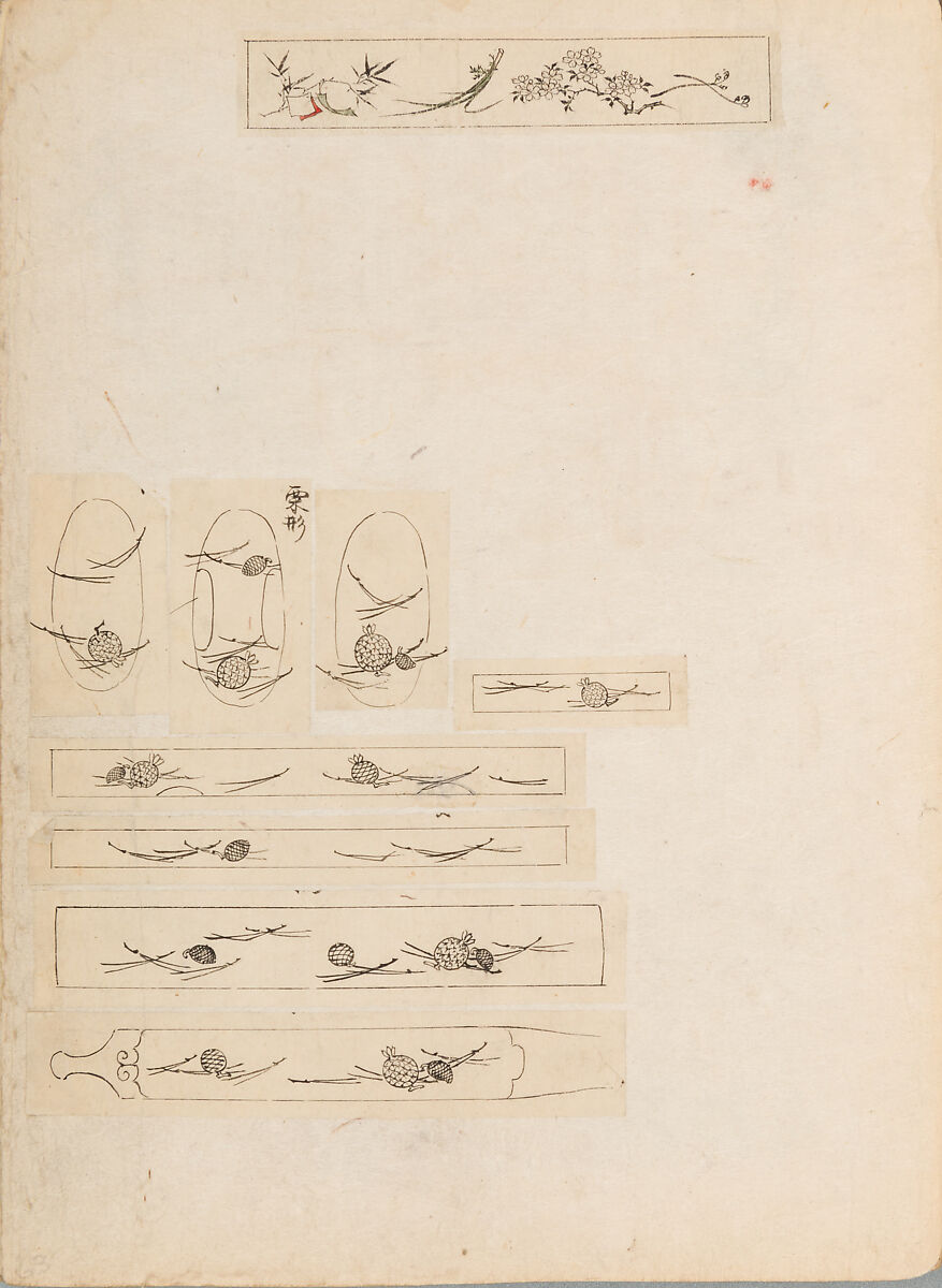 彫鐫画譜 Album of Designs for Metal Carving (<i>Chōsen Gafu</i>), 嵐山常行画 Ranzan Tsuneyuki (Japanese, active mid-19th century), Ink on paper, pasted into a bound volume, Japanese