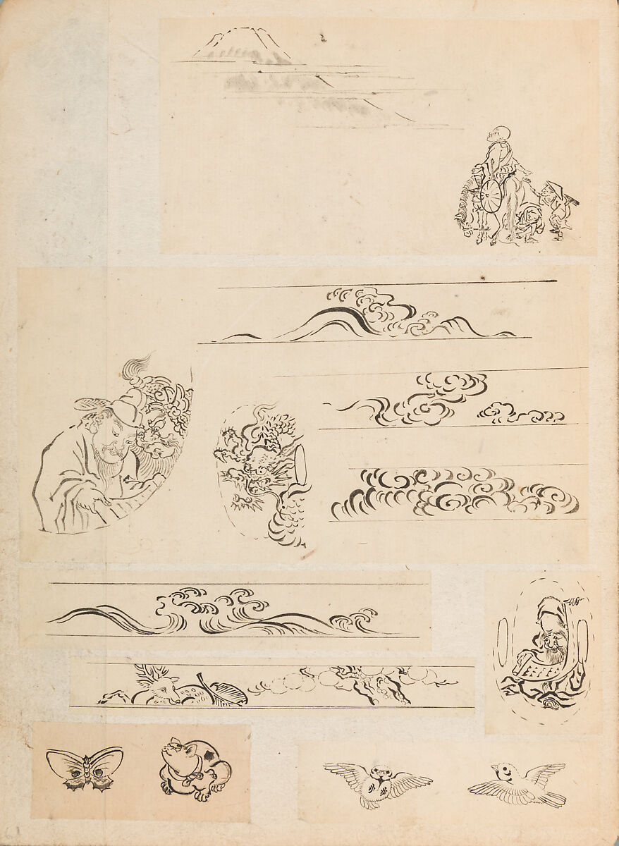 彫鐫画譜 Album of Designs for Metal Carving (<i>Chōsen Gafu</i>), 嵐山常行画 Ranzan Tsuneyuki (Japanese, active mid-19th century), Ink on paper, pasted into a bound volume, Japanese