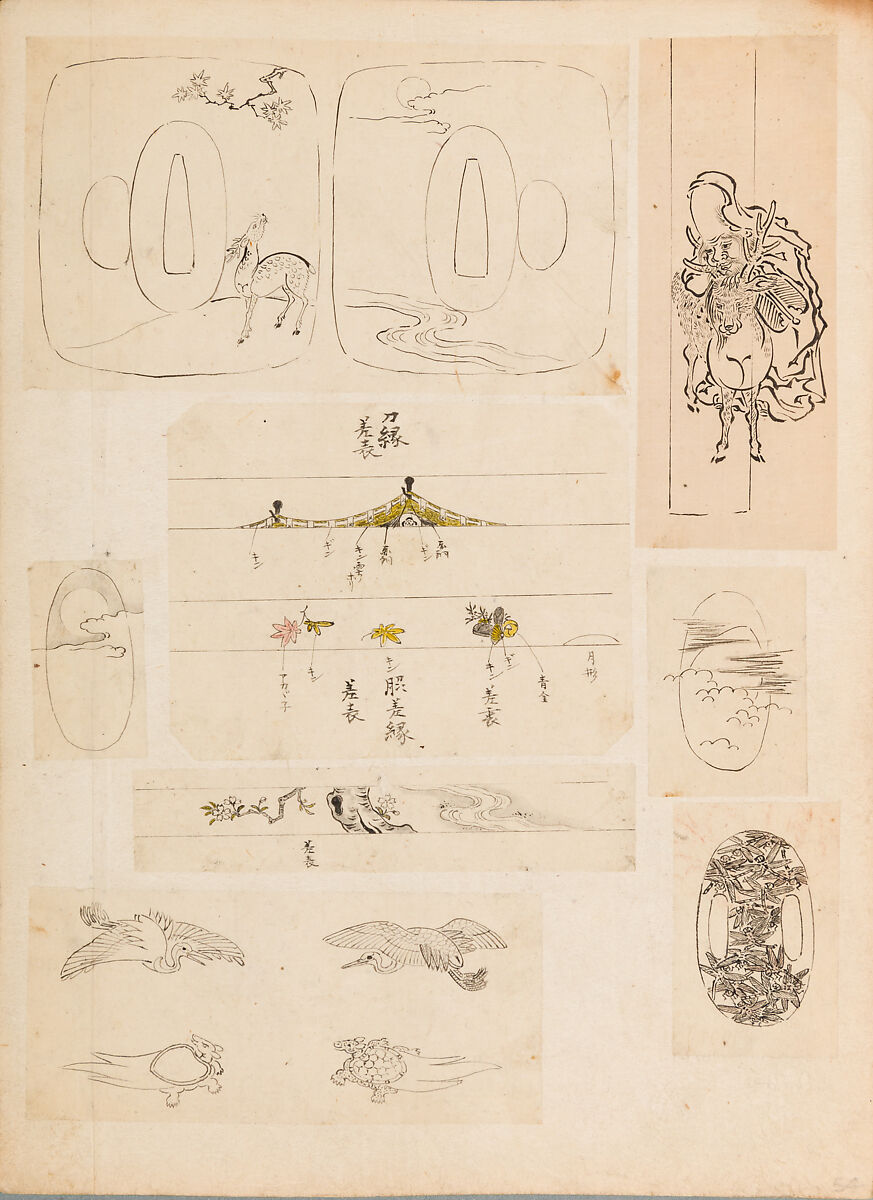 彫鐫画譜 Album of Designs for Metal Carving (<i>Chōsen Gafu</i>), 嵐山常行画 Ranzan Tsuneyuki (Japanese, active mid-19th century), Ink on paper, pasted into a bound volume, Japanese