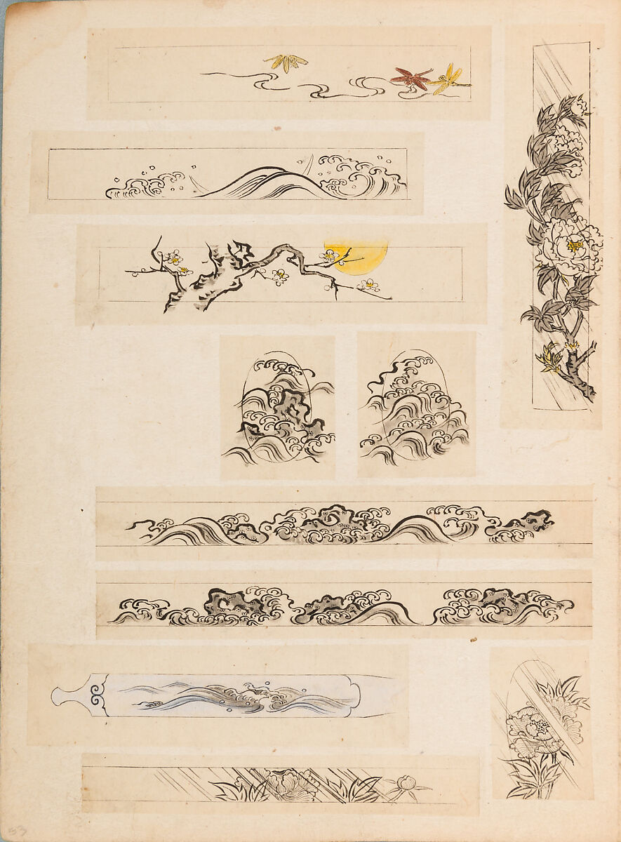 彫鐫画譜 Album of Designs for Metal Carving (<i>Chōsen Gafu</i>), 嵐山常行画 Ranzan Tsuneyuki (Japanese, active mid-19th century), Ink on paper, pasted into a bound volume, Japanese