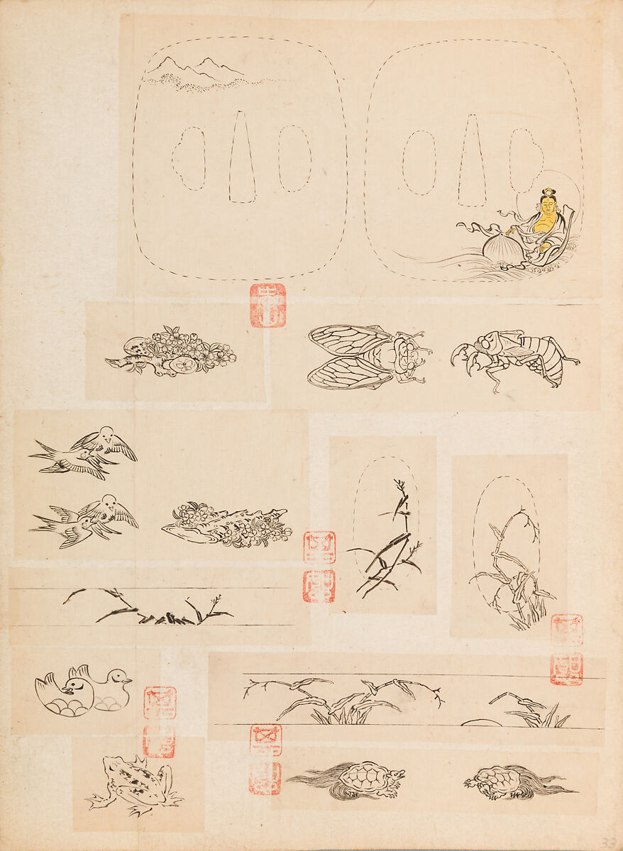 彫鐫画譜 Album of Designs for Metal Carving (<i>Chōsen Gafu</i>), 嵐山常行画 Ranzan Tsuneyuki (Japanese, active mid-19th century), Ink on paper, pasted into a bound volume, Japanese